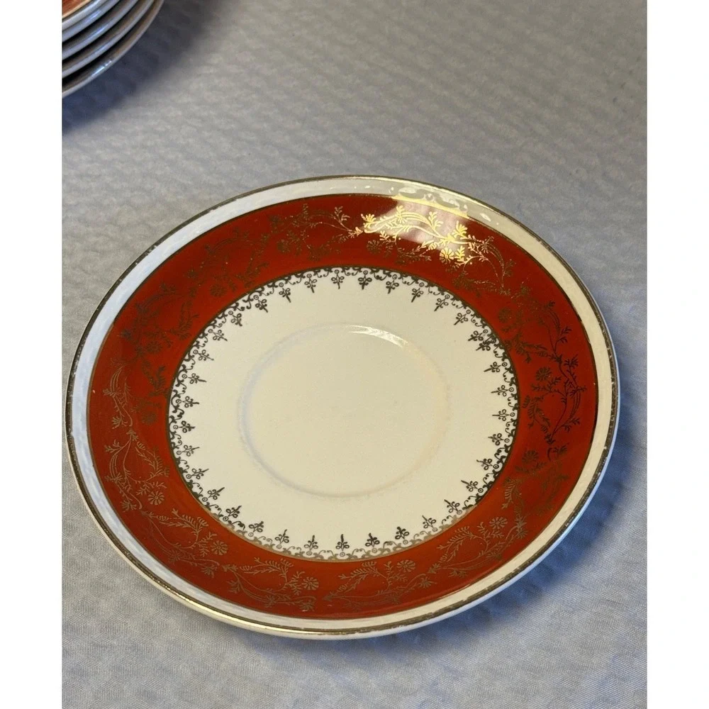 Vinatge USA Made Homer Laughlin Craftsman Formal Rust Red Saucer set/6- 6